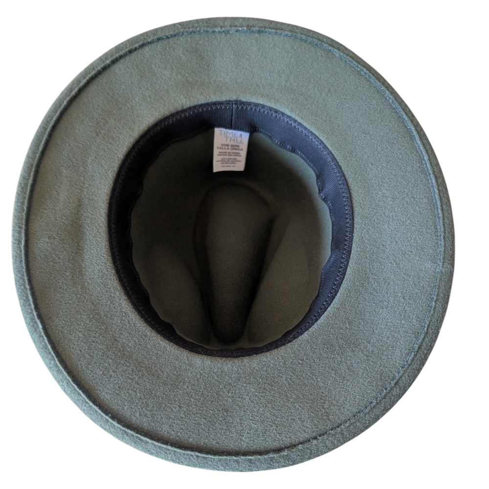 Olive Green Fedora Hat w/Black & Silver Band - Picture 4 of 9